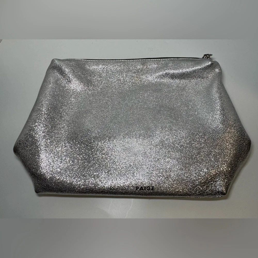 Margo Paige metallic silver make up bag
